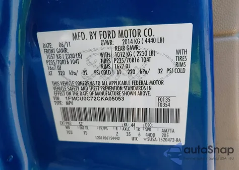 2012 Ford Escape Xls z USA, uszkodzony, nr VIN 1FMCU0C72CKA05053